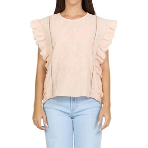 image:imageDEAR JOHN Ulla Womens Relaxed Fit Top Round Neck Sleeveless Embroidered DetailPale Peach