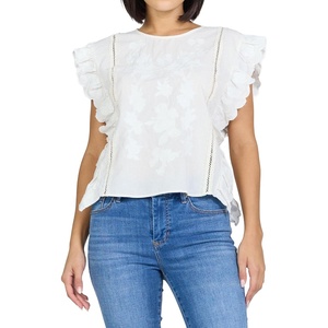 image:imageDEAR JOHN Ulla Womens Relaxed Fit Top Round Neck Sleeveless Embroidered DetailWhite