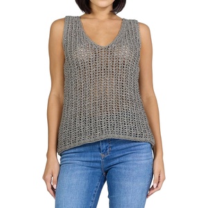 image:imageDEAR JOHN Ulyssa Womens Sleeveless Top Classic Fit VNeck Crochet DetailVibrant Stone