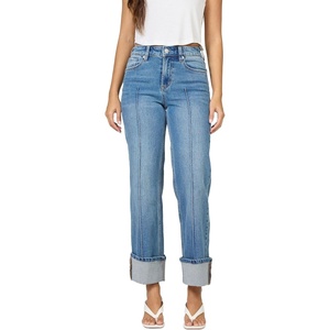 image:imageDEAR JOHN Holly High Rise Straight Leg Jeans for Women Pintuck Cuffed Hem  Kenia  Size 24