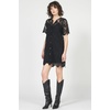 image:imageDEAR JOHN Marquette Lace Dress Womens Button Front Short Sleeve Collared Lace Midi DressBlack