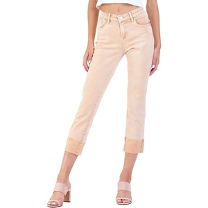 image:imageDEAR JOHN Blaire Staight Leg Jeans Womens Mid Rise Cuffed HemGolden Cream