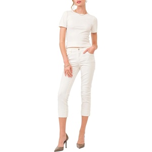 image:imageDEAR JOHN Blaire Staight Leg Jeans Womens Mid Rise Cuffed HemWhite