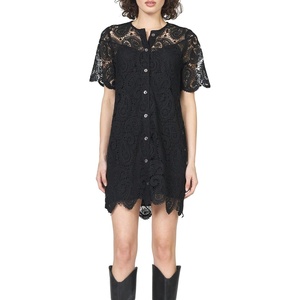 image:imageDEAR JOHN Marquette Lace Dress Womens Button Front Short Sleeve Collared Lace Midi DressBlack