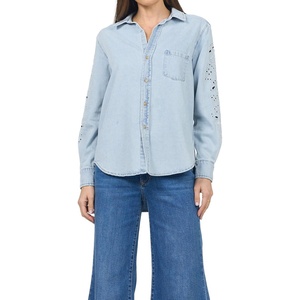 image:imageDEAR JOHN Galina Novelty ButttonDown Long Sleeve Womens ShirtCrystal Chalk Emb