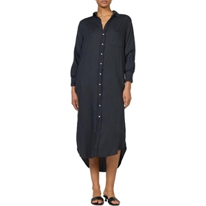 image:imageDEAR JOHN Galina Shirt Dress Womens Relaxed Fit Tencel Button Front Long Sleeve Collared Midi Dress  Black  Large