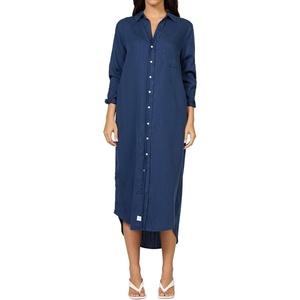 image:imageDEAR JOHN Galina Shirt Dress Womens Relaxed Fit Tencel Button Front Long Sleeve Collared Midi Dress  Black Iris  Medium