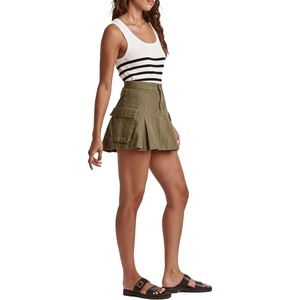 image:imageDEAR JOHN Tiffany Denim Skirt Womens Mid Rise Cargo Pocket Pleated Mini Skirt Rigid Denim Structured Fit Modern Utility Style  Evergreen  30