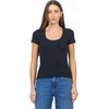 image:imageDEAR JOHN Journee Scoop Neck Top for Women Short Sleeve Striped Rib Knit FittedBlack