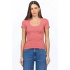 image:imageDEAR JOHN Journee Scoop Neck Top for Women Short Sleeve Striped Rib Knit FittedDusty Cedar