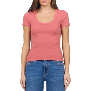 image:imageDEAR JOHN Journee Scoop Neck Top for Women Short Sleeve Striped Rib Knit FittedDusty Cedar