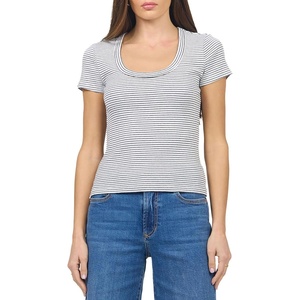 image:imageDEAR JOHN Journee Scoop Neck Top for Women Short Sleeve Striped Rib Knit FittedStudio Stripe