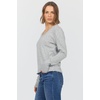 image:imageDEAR JOHN Vanya Long Sleeve Tee Womens Relaxed Fit Cotton Slub V Neck Raw Edge Top  Heather Grey  XLarge