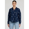image:imageDEAR JOHN Adrianna ButtonDown Womens Shirt Oversized Fit Collared Long Sleeve Woven  Navy Rama Emb  Size Medium