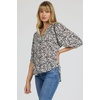 image:imageDEAR JOHN Costa Novelty Top Womens Poet Blouse VNeck Relaxed Fit Ladder Trim DetailBlack Pansey