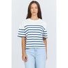 image:imageDEAR JOHN Maddox Short Sleeve Crew Neck Relaxed Fit Boyfriend Womens Jersey TopCreamNavy Stripe