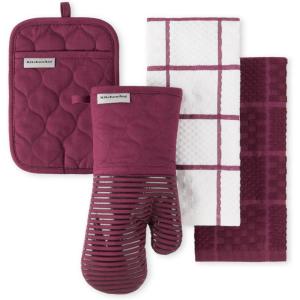 imageKITCHENAID Quilted Cotton Terry Cloth Oven Mitt Pot Holder Kitchen Towel 4Pack Set Heat Resistant Silicone Grip Gift Set Pistachio 16quotx26quot 7quotx13quot ampamp 7quotx10quotBeet