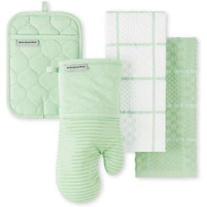 imageKITCHENAID Quilted Cotton Terry Cloth Oven Mitt Pot Holder Kitchen Towel 4Pack Set Heat Resistant Silicone Grip Gift Set Pistachio 16quotx26quot 7quotx13quot ampamp 7quotx10quotPistachio