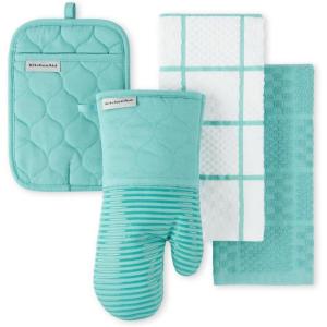 imageKITCHENAID Quilted Cotton Terry Cloth Oven Mitt Pot Holder Kitchen Towel 4Pack Set Heat Resistant Silicone Grip Gift Set Pistachio 16quotx26quot 7quotx13quot ampamp 7quotx10quotAqua Sky