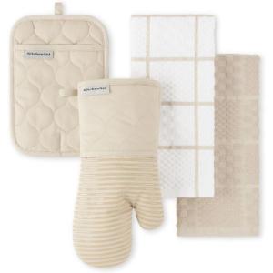 imageKITCHENAID Quilted Cotton Terry Cloth Oven Mitt Pot Holder Kitchen Towel 4Pack Set Heat Resistant Silicone Grip Gift Set Pistachio 16quotx26quot 7quotx13quot ampamp 7quotx10quotMilkshake