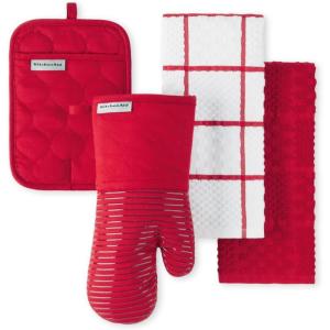 imageKITCHENAID Quilted Cotton Terry Cloth Oven Mitt Pot Holder Kitchen Towel 4Pack Set Heat Resistant Silicone Grip Gift Set Pistachio 16quotx26quot 7quotx13quot ampamp 7quotx10quotPassion Red