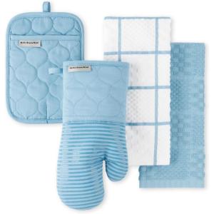 imageKITCHENAID Quilted Cotton Terry Cloth Oven Mitt Pot Holder Kitchen Towel 4Pack Set Heat Resistant Silicone Grip Gift Set Pistachio 16quotx26quot 7quotx13quot ampamp 7quotx10quotBlue Velvet
