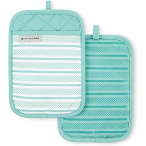 imageKitchenAid Albany Pot Holder 2Pack Set Charcoal Grey 7quotx10quotAqua Sky
