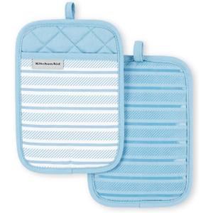 imageKitchenAid Albany Pot Holder 2Pack Set Charcoal Grey 7quotx10quotBlue Velvet