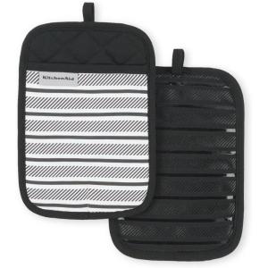 imageKitchenAid Albany Pot Holder 2Pack Set Charcoal Grey 7quotx10quotOnyx Black