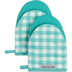 imageKitchenAid Gingham Mini Oven Mitt 2Pack Set Grey 55quotx8quotAqua Sky