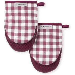 imageKitchenAid Gingham Mini Oven Mitt 2Pack Set Grey 55quotx8quotBeet