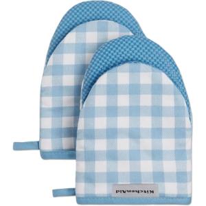 imageKitchenAid Gingham Mini Oven Mitt 2Pack Set Grey 55quotx8quotBlue Velvet