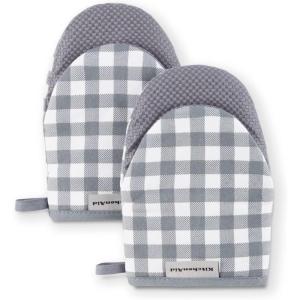 imageKitchenAid Gingham Mini Oven Mitt 2Pack Set Grey 55quotx8quotCharcoal Grey