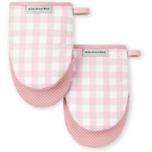 imageKitchenAid Gingham Mini Oven Mitt 2Pack Set Grey 55quotx8quotDried Rose