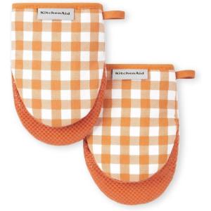 imageKitchenAid Gingham Mini Oven Mitt 2Pack Set Grey 55quotx8quotHoney
