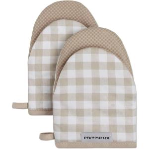imageKitchenAid Gingham Mini Oven Mitt 2Pack Set Grey 55quotx8quotMilkshake Tan