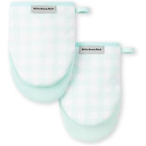 imageKitchenAid Gingham Mini Oven Mitt 2Pack Set Grey 55quotx8quotMineral Water