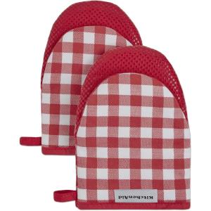 imageKitchenAid Gingham Mini Oven Mitt 2Pack Set Grey 55quotx8quotPassion Red