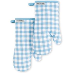 imageKitchenAid Gingham Oven Mitt 2Pack Set Milkshake 7quotx13quotBlue Velvet