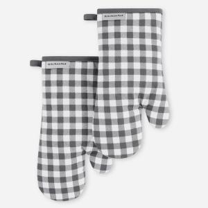 imageKitchenAid Gingham Oven Mitt 2Pack Set Milkshake 7quotx13quotCharcoal Grey