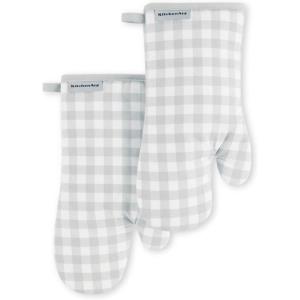 imageKitchenAid Gingham Oven Mitt 2Pack Set Milkshake 7quotx13quotMatte Grey