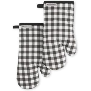 imageKitchenAid Gingham Oven Mitt 2Pack Set Milkshake 7quotx13quotOnyx Black