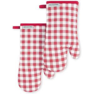 imageKitchenAid Gingham Oven Mitt 2Pack Set Milkshake 7quotx13quotPassion Red