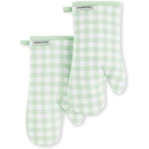 imageKitchenAid Gingham Oven Mitt 2Pack Set Milkshake 7quotx13quotPistachio