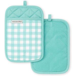 imageKitchenAid Gingham Pot Holder 2Pack Set Beet 7quotx10quotAqua Sky