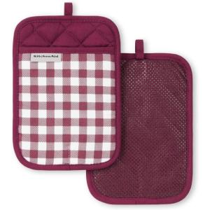 imageKitchenAid Gingham Pot Holder 2Pack Set Beet 7quotx10quotBeet