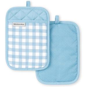 imageKitchenAid Gingham Pot Holder 2Pack Set Beet 7quotx10quotBlue Velvet