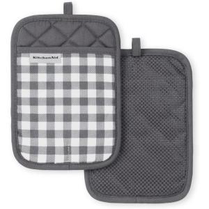 imageKitchenAid Gingham Pot Holder 2Pack Set Beet 7quotx10quotCharcoal Grey