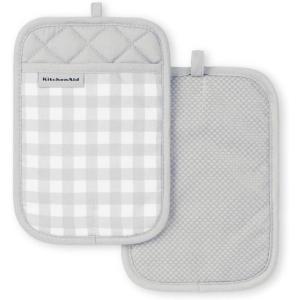imageKitchenAid Gingham Pot Holder 2Pack Set Beet 7quotx10quotMatte Grey