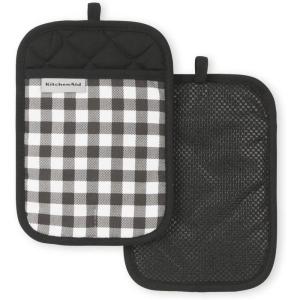 imageKitchenAid Gingham Pot Holder 2Pack Set Beet 7quotx10quotOnyx Black